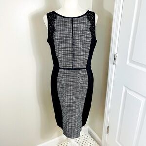 Ann Taylor LOFT Black & White Tweed Lace Sleeveless Sheath Dress - size 10